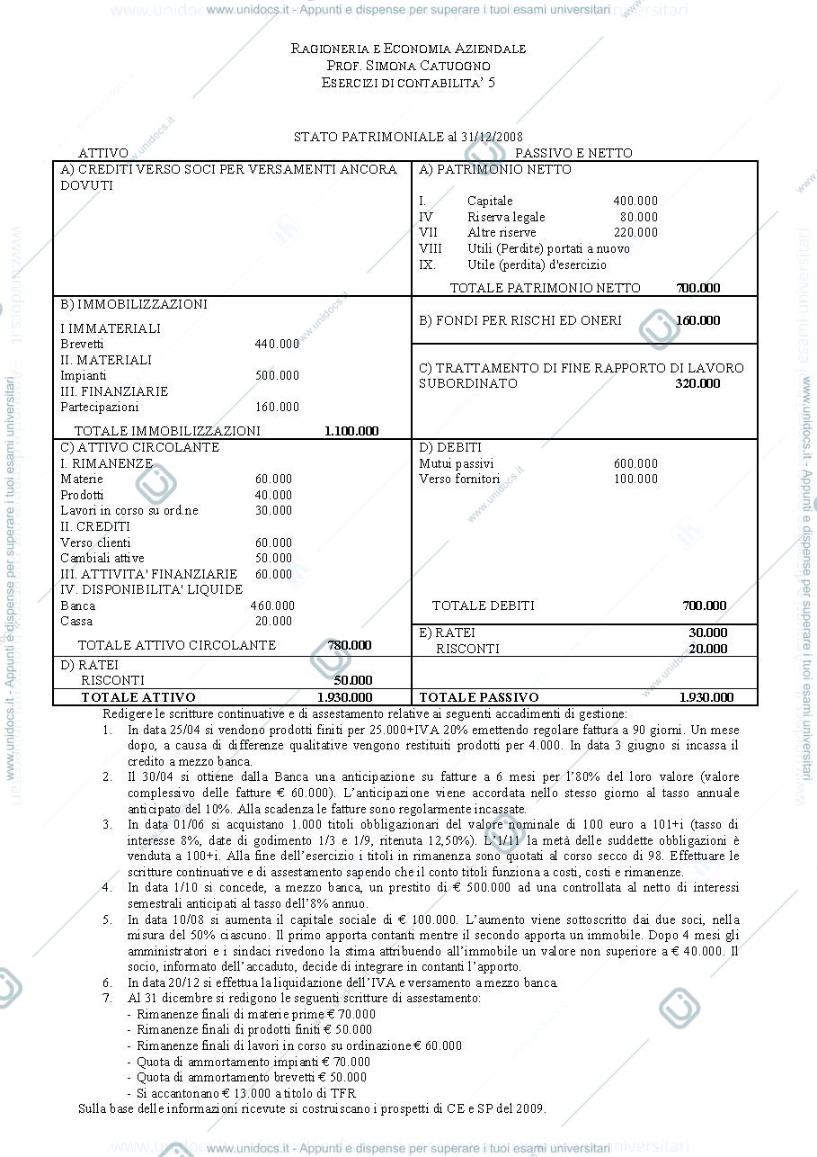 Anteprima pagina 1 — Esercizi sulla contabilità p.5