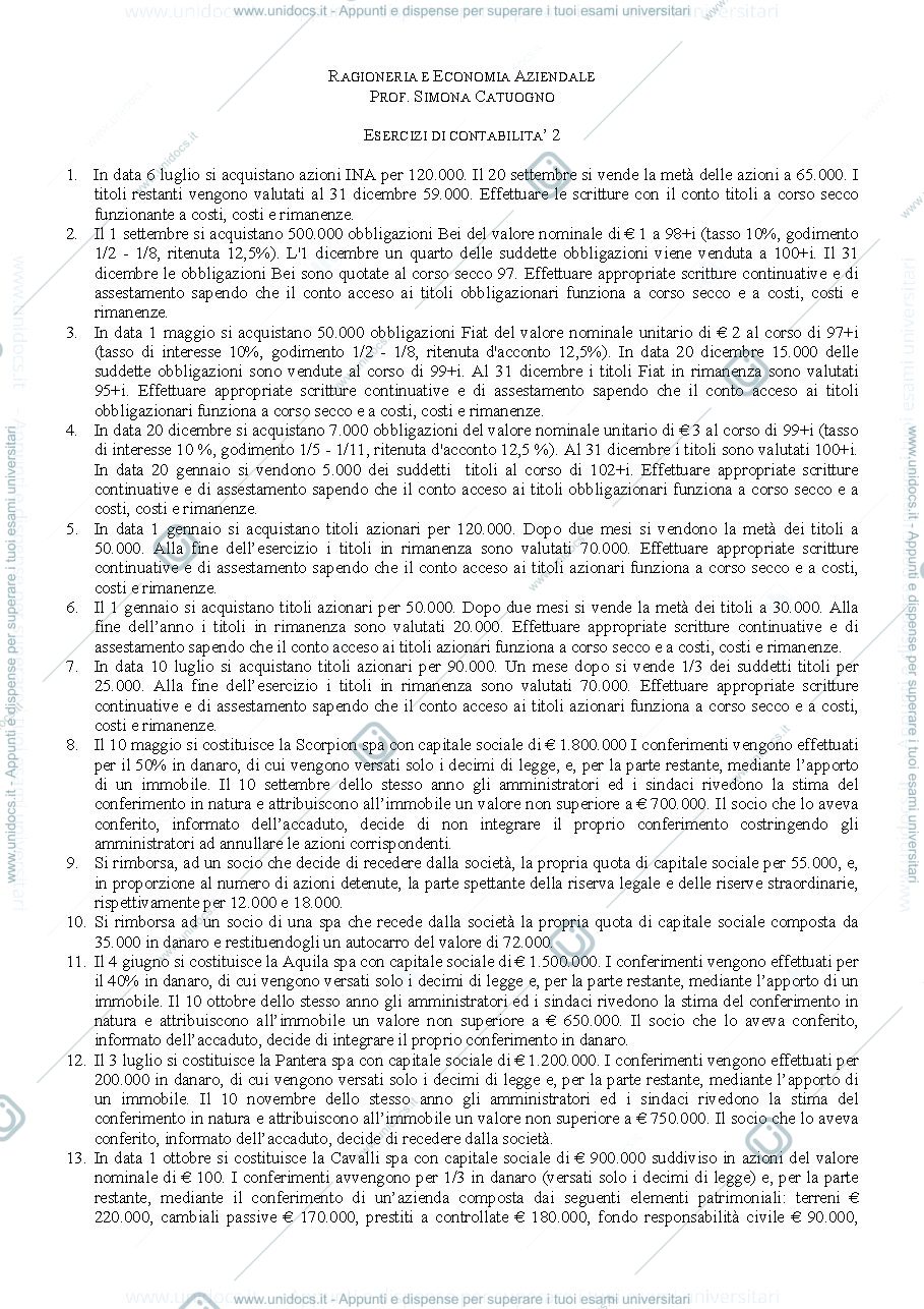 Anteprima pagina 1 — Esercizi sulla contabilità p.2