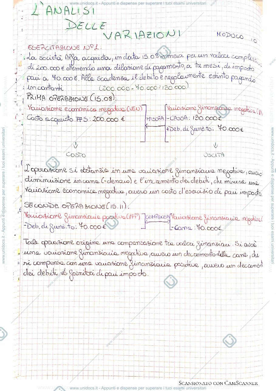 Anteprima pagina 1 — Esercitazione Analisi delle variazioni 1