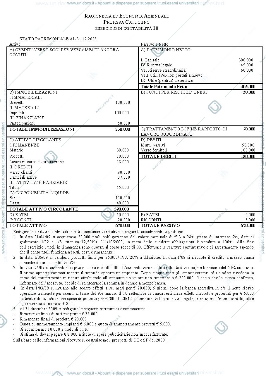 Anteprima pagina 1 — Esercizi sulla contabilità p.10 con soluzioni