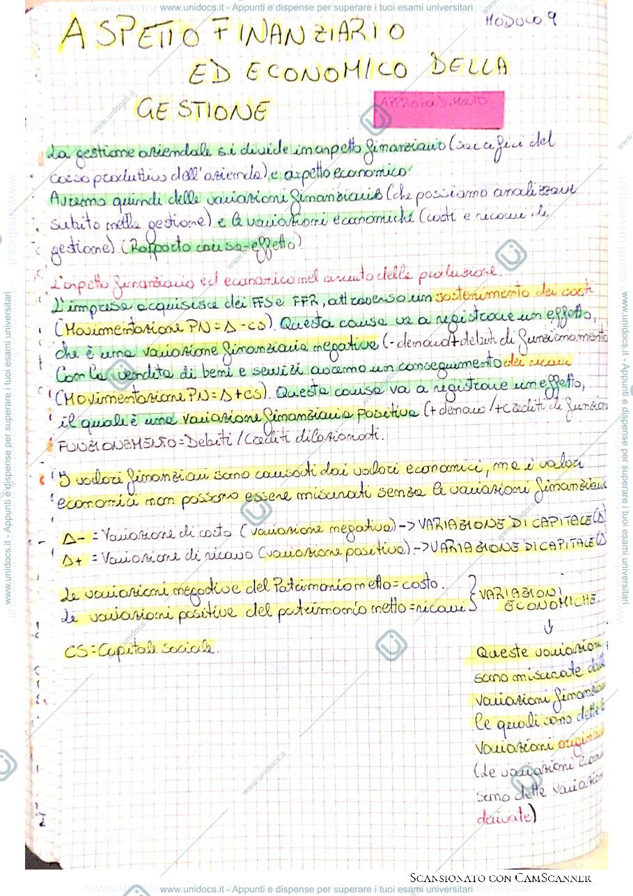 Anteprima pagina 1 — Aspetto finanziario ed economico della gestione