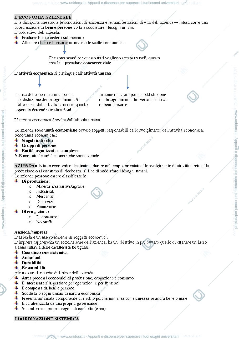 Anteprima pagina 1 — l'economia aziendale e l'azienda 