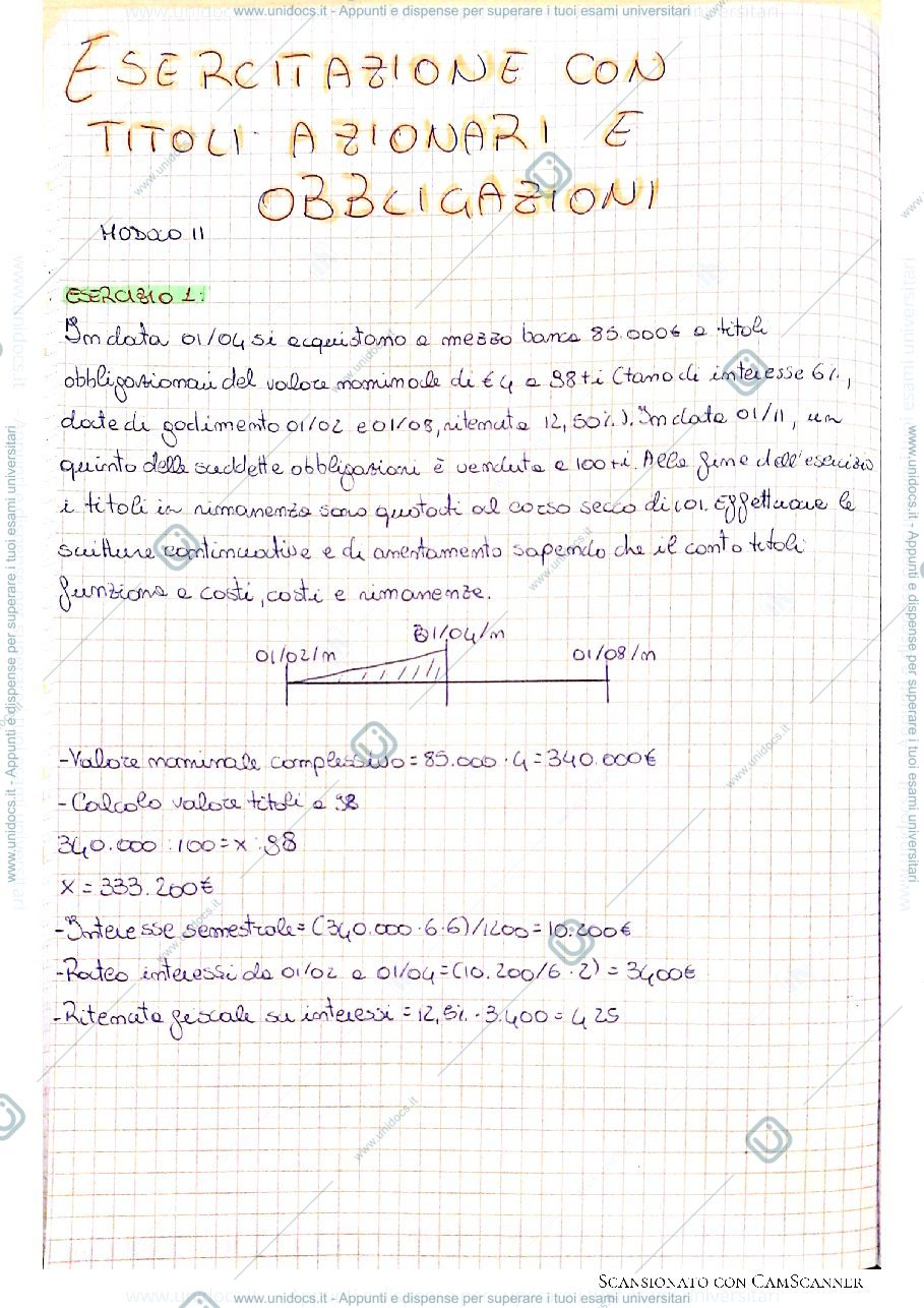 Anteprima pagina 1 — Esercitazione titoli azionari e obbligazionari