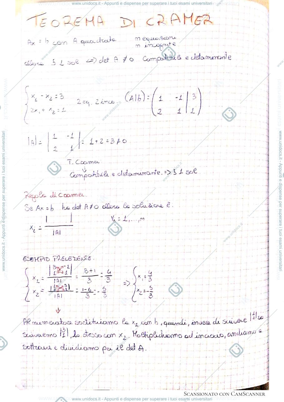 Anteprima pagina 1 — Teorema di Cramer e esercitazione