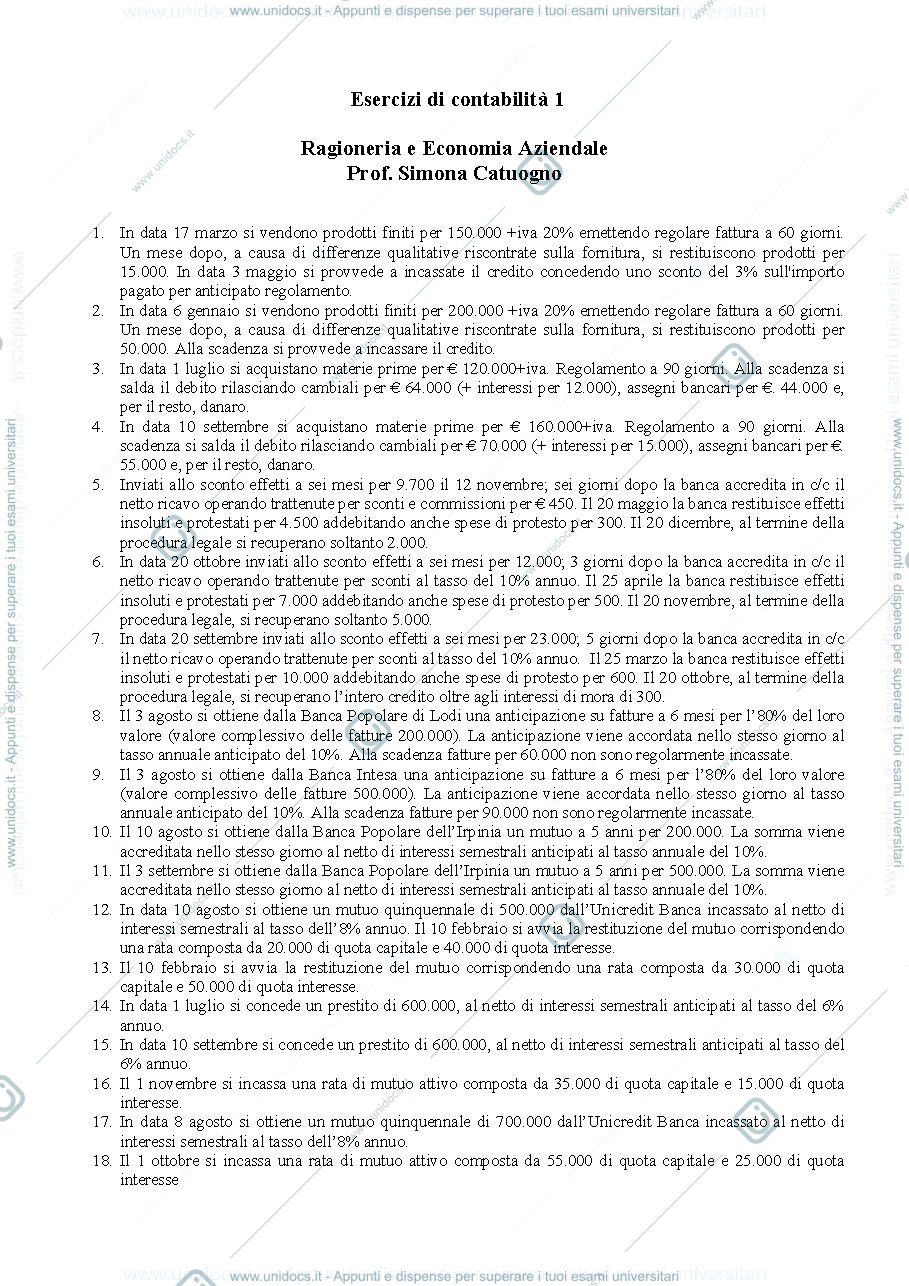 Anteprima pagina 1 — Esercizi sulla contabilità p.1