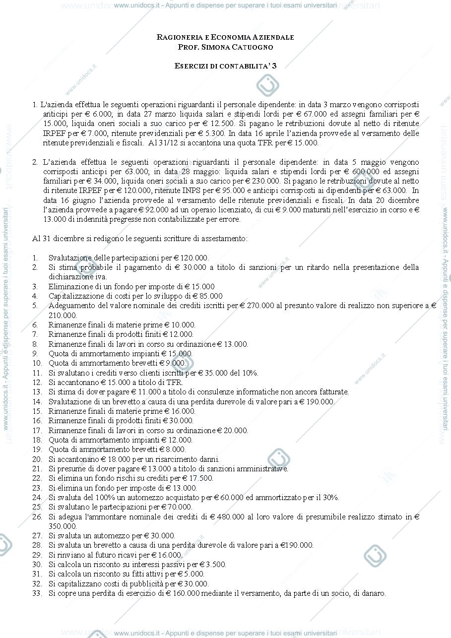 Anteprima pagina 1 — Esercizi sulla contabilità p.3