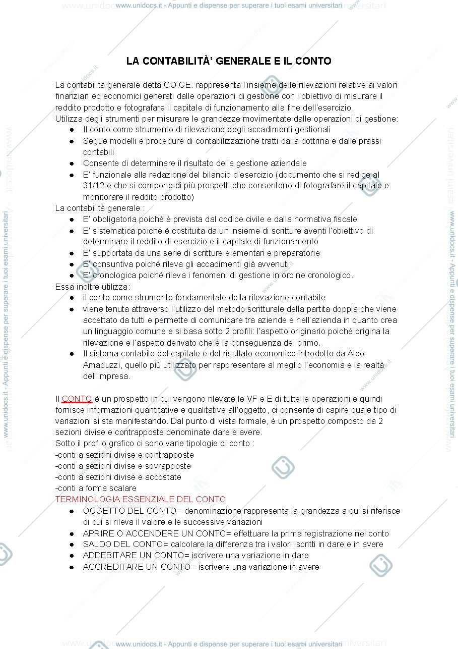 Anteprima pagina 1 — La contabilità generale e il conto 