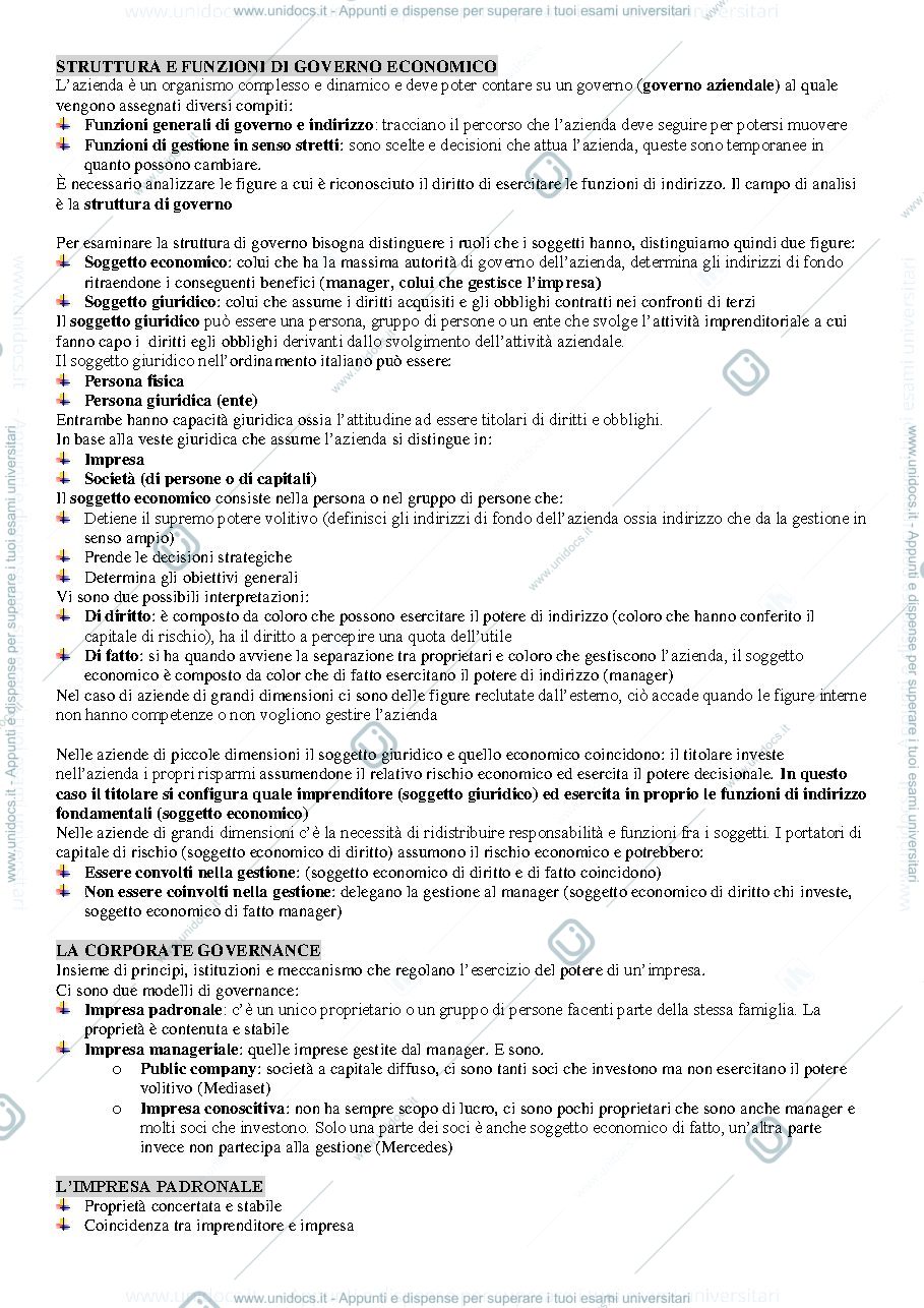 Anteprima pagina 1 — struttura e funzioni di governo; la corporate governance 