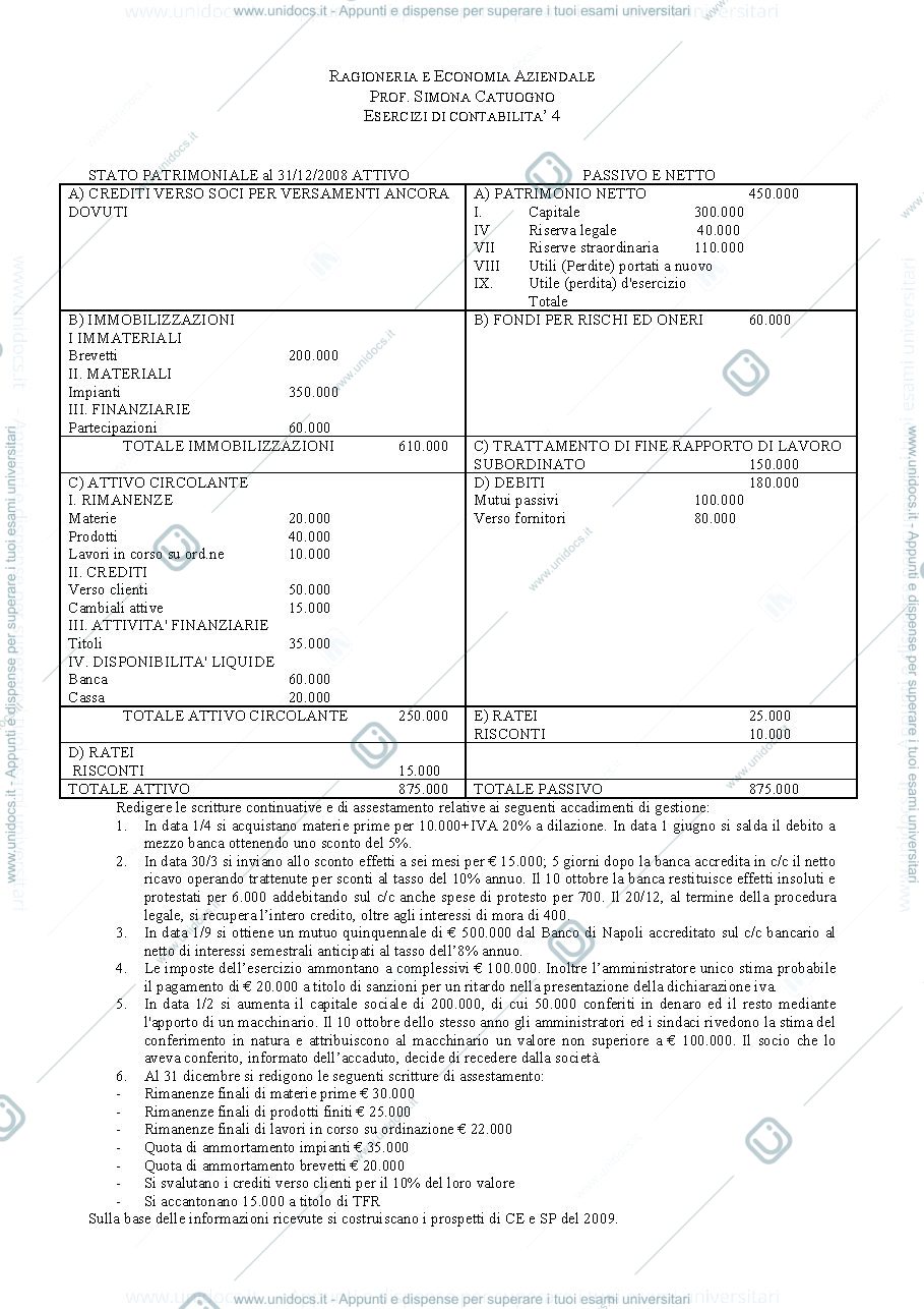 Anteprima pagina 1 — Esercizi sulla contabilità p.4 con soluzioni