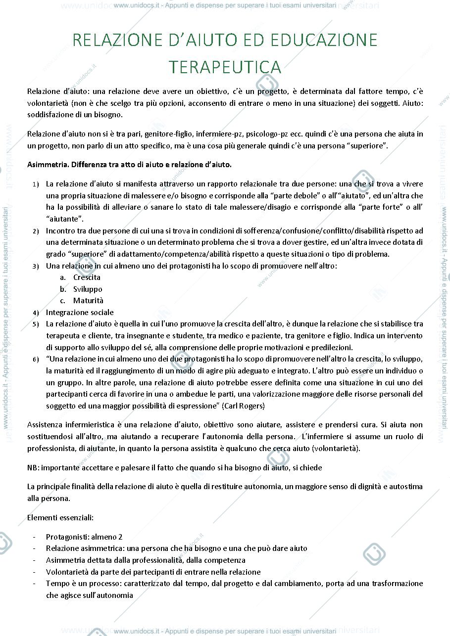 Anteprima pagina 1 — RELAZIONE DI AIUTO ED EDUCAZIONE TERAPEUTICA