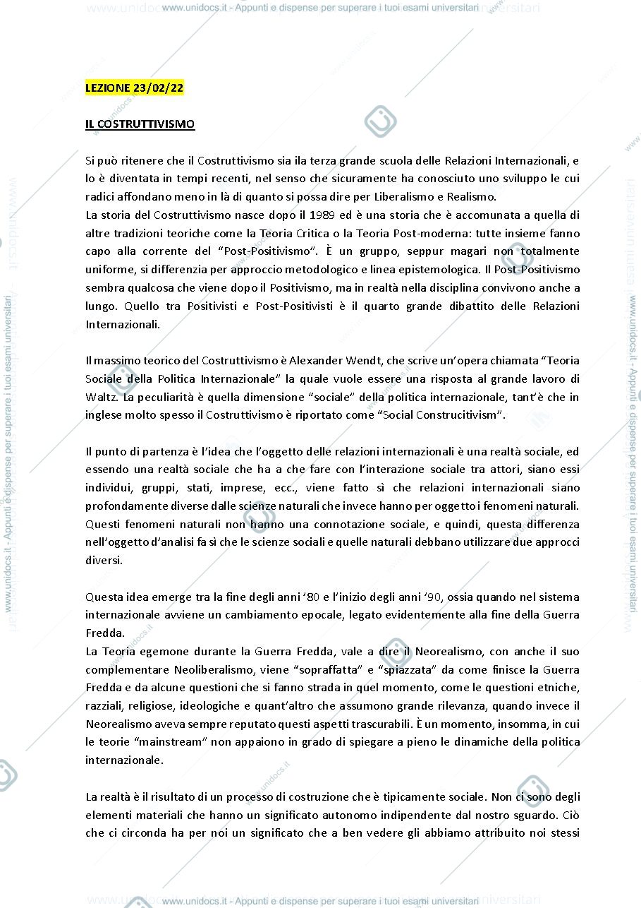 Anteprima pagina 1 — riassunto secondo semestre  relazioni internazionali