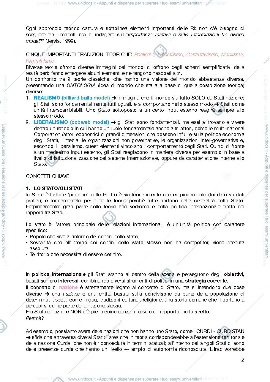 Anteprima pagina 2 — appunti primo semestre relazioni internazionali