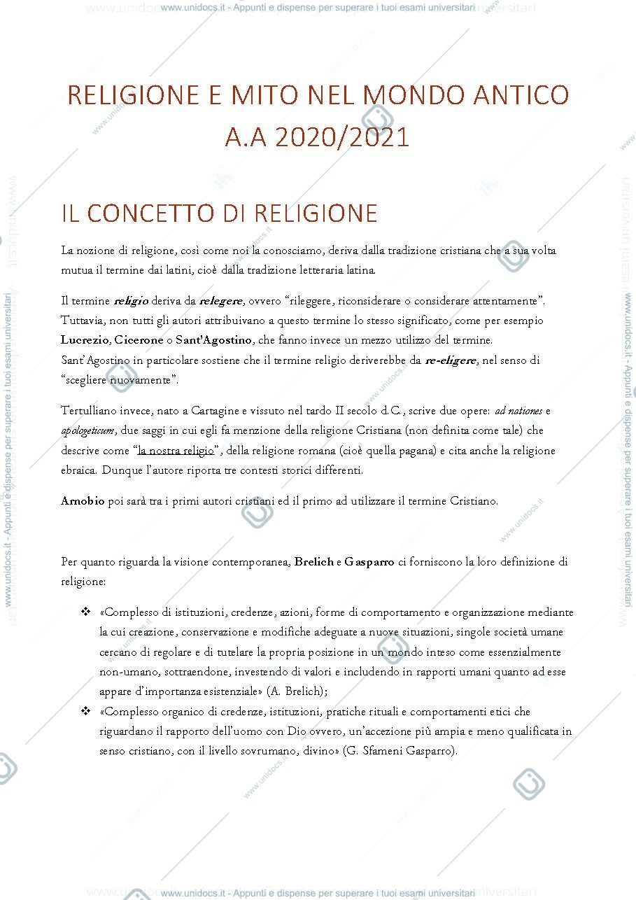 Anteprima pagina 1 — Religione e mito nel mondo antico, Unipg