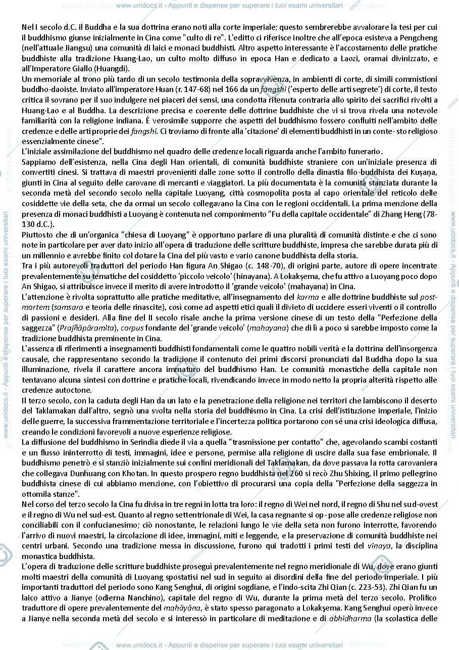 Anteprima pagina 2 — Riassunto Il Buddhismo Cinese (Fili di Seta)