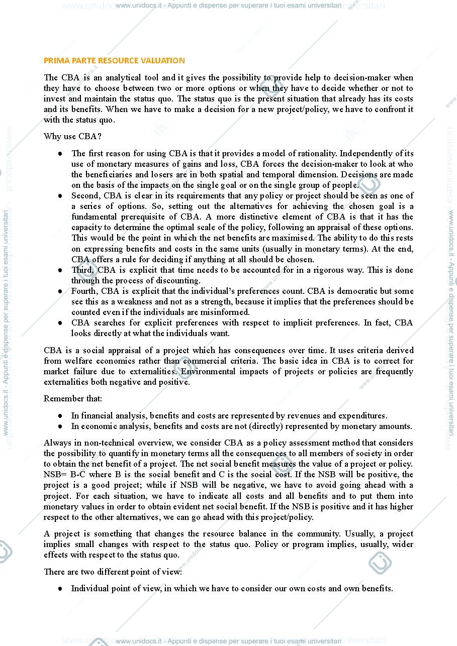 Anteprima pagina 1 — RESOURCE VALUATION AND DECISION MAKING METHODS PRIMA PARTE