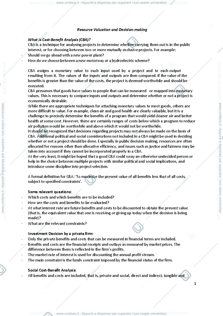 Anteprima pagina 1 — Resource Valuation and Decision making methods summary 2