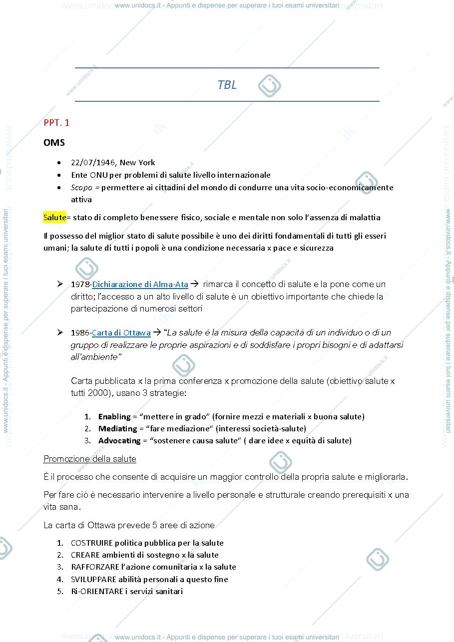 Anteprima pagina 1 — Riassunti TBL 
