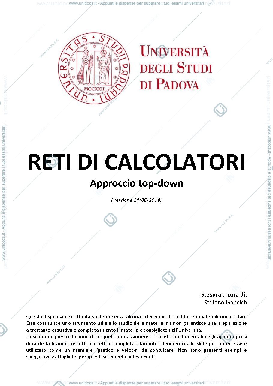 Anteprima pagina 1 — Riassunto Reti di calcolatori