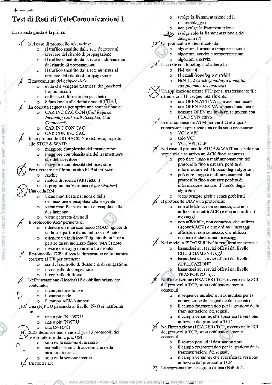Anteprima pagina 1 — Test Reti di calcolatori