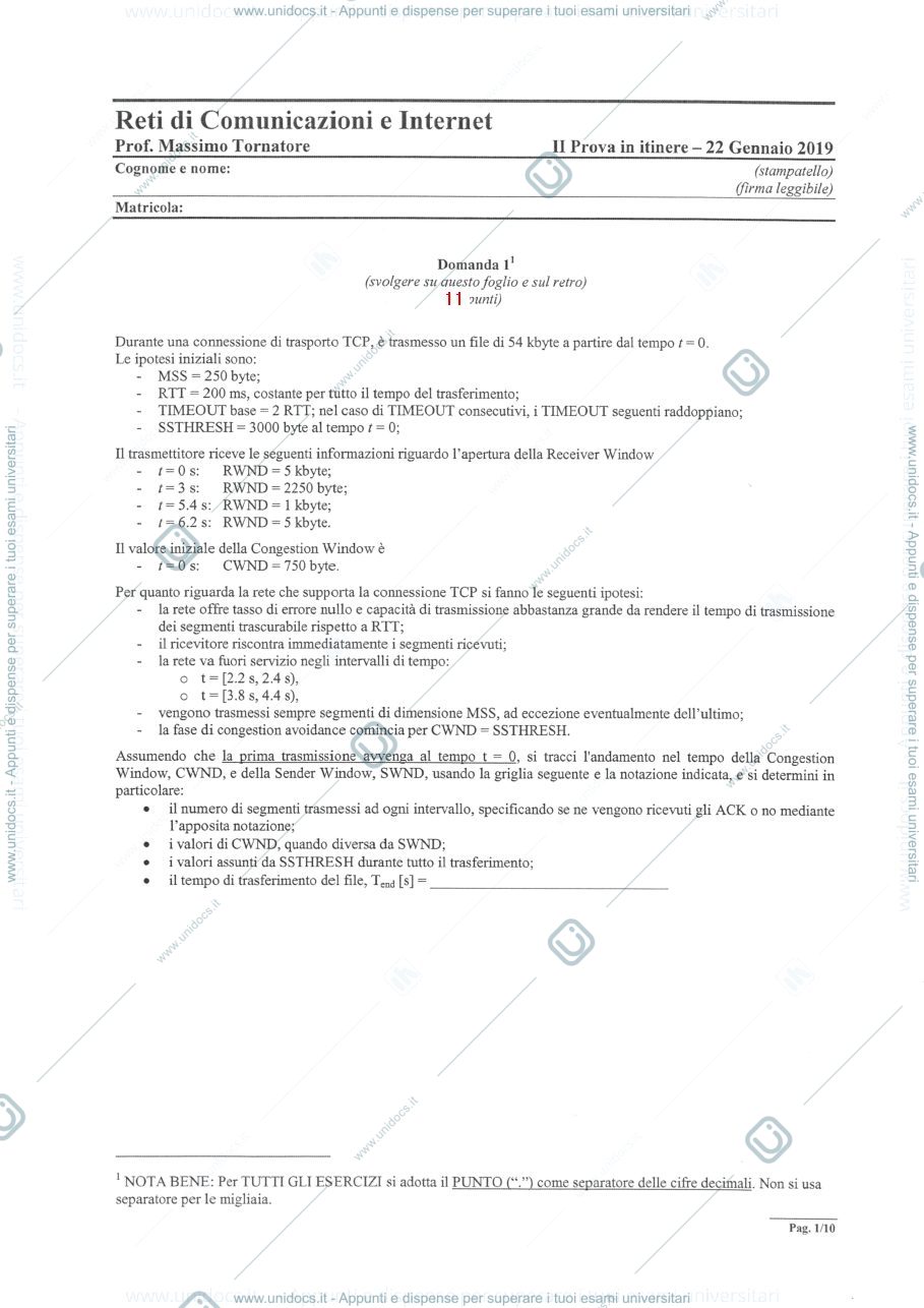 Anteprima pagina 1 — Esame Gennaio 2019 esami prof: Tornatore Massimo