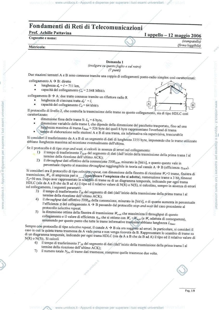 Anteprima pagina 1 — Es 1 - SR esercizi prof: Tornatore Massimo