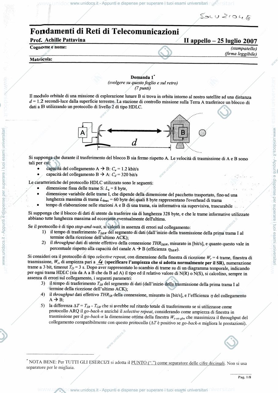 Anteprima pagina 1 — Es 2 - SR esercizi prof: Tornatore Massimo