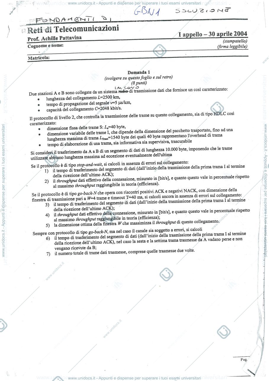 Anteprima pagina 1 — Es 1 - GBN esercizi prof: Tornatore Massimo