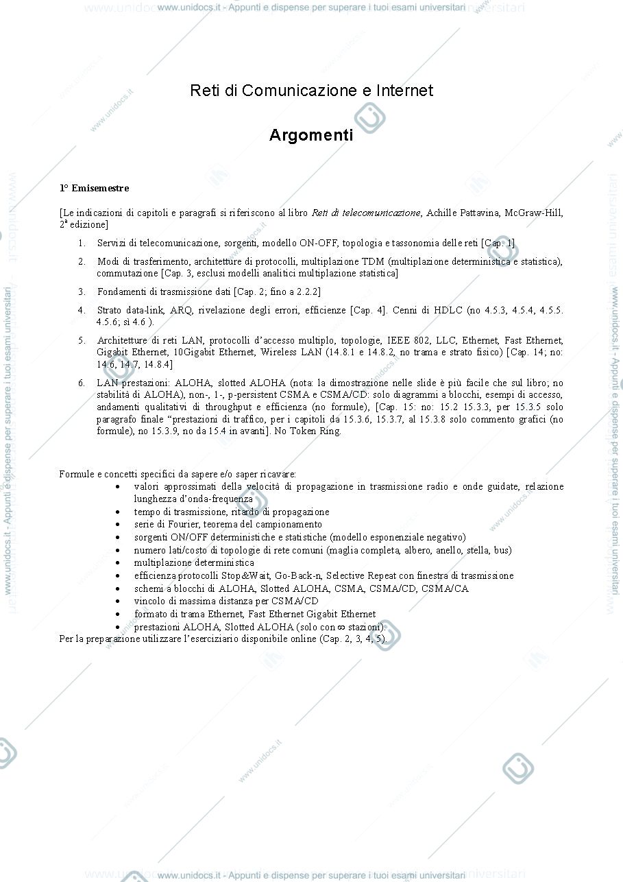 Anteprima pagina 1 — Argomenti esame prof: Tornatore Massimo