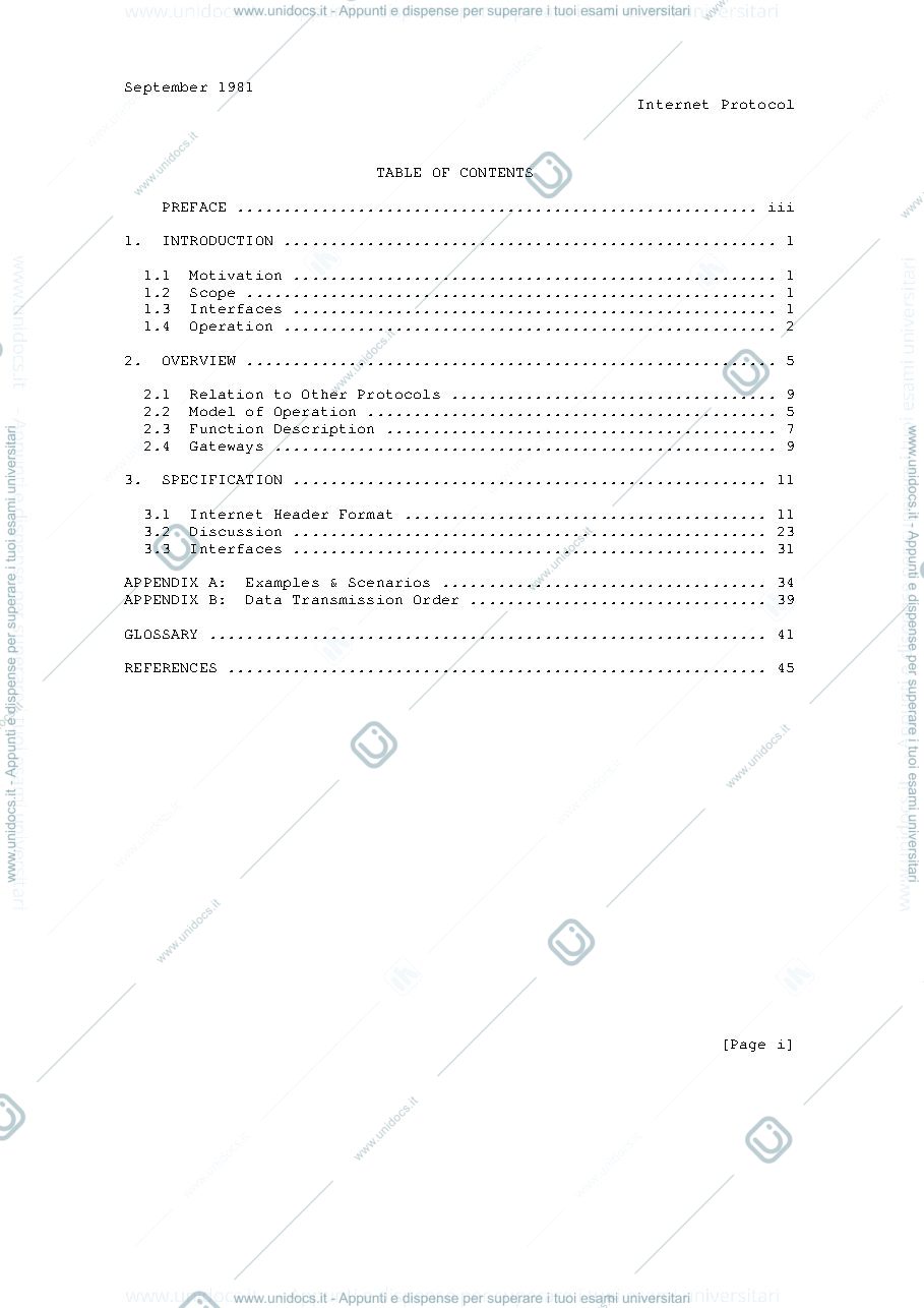 Anteprima pagina 3 —    INTERNET PROTOCOL rfc791 prof: Tornatore Massimo