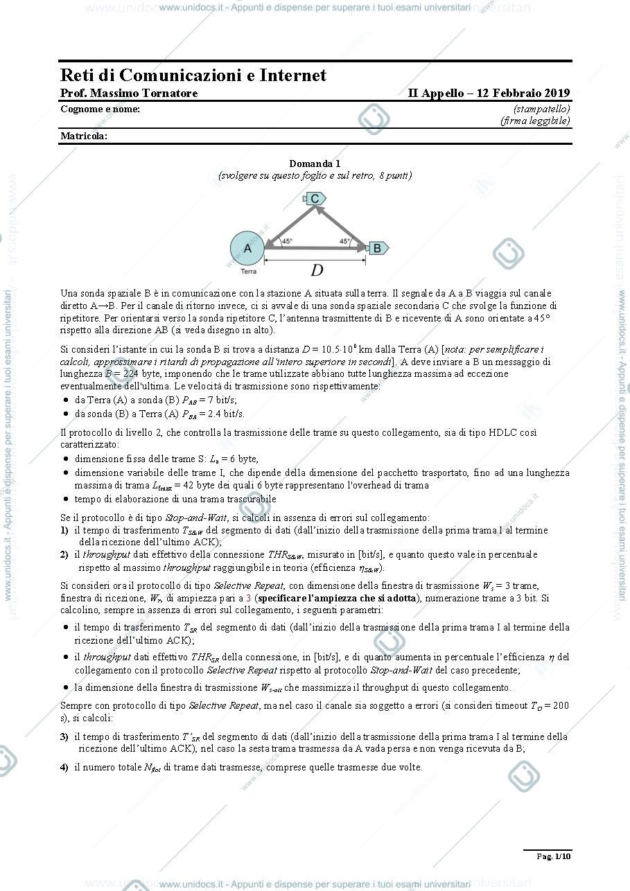 Anteprima pagina 1 — Esame Febbraio 2019 esami prof: Tornatore Massimo