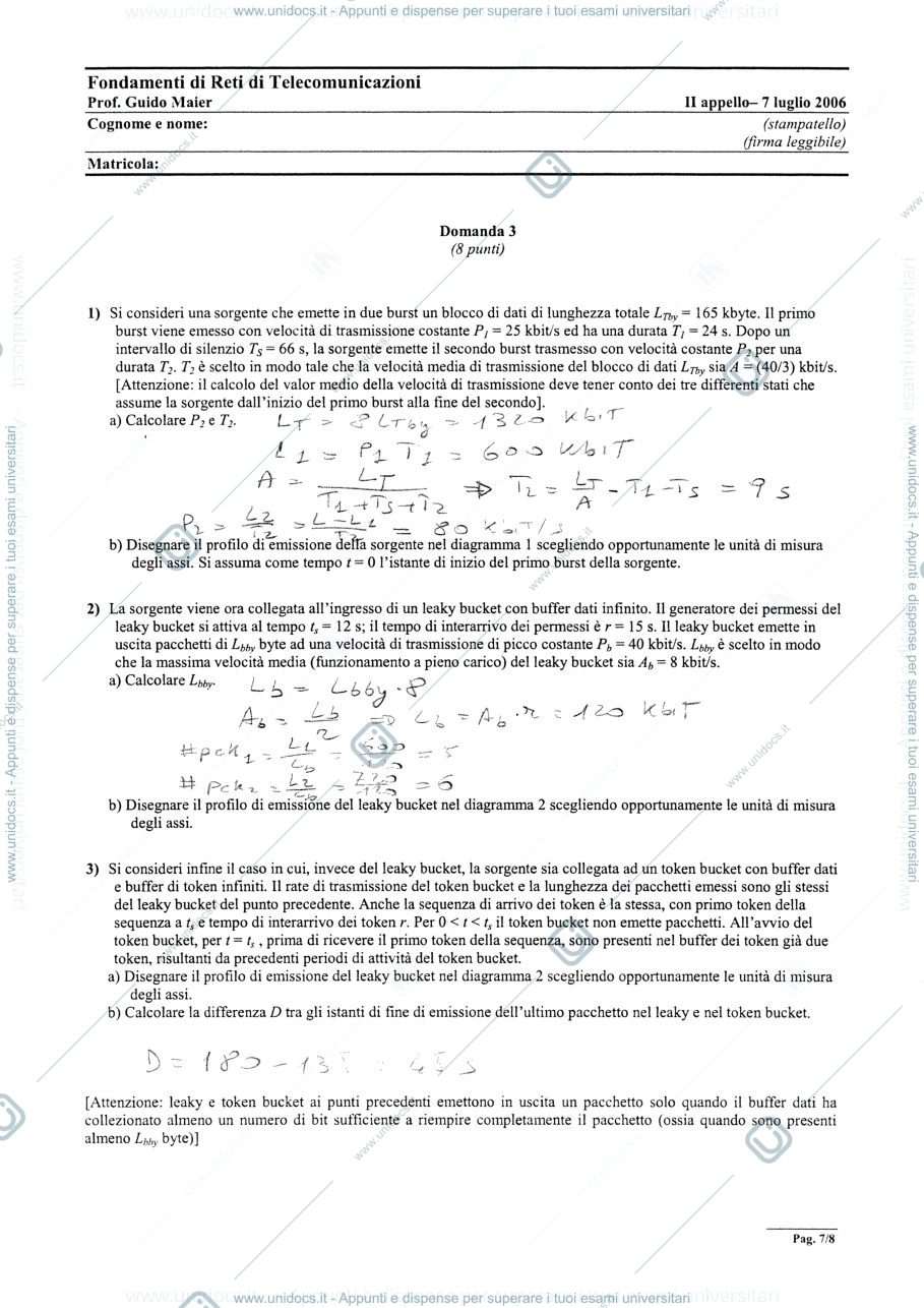 Anteprima pagina 1 — Leaky-Token_Bucket esercizi prof: Tornatore Massimo