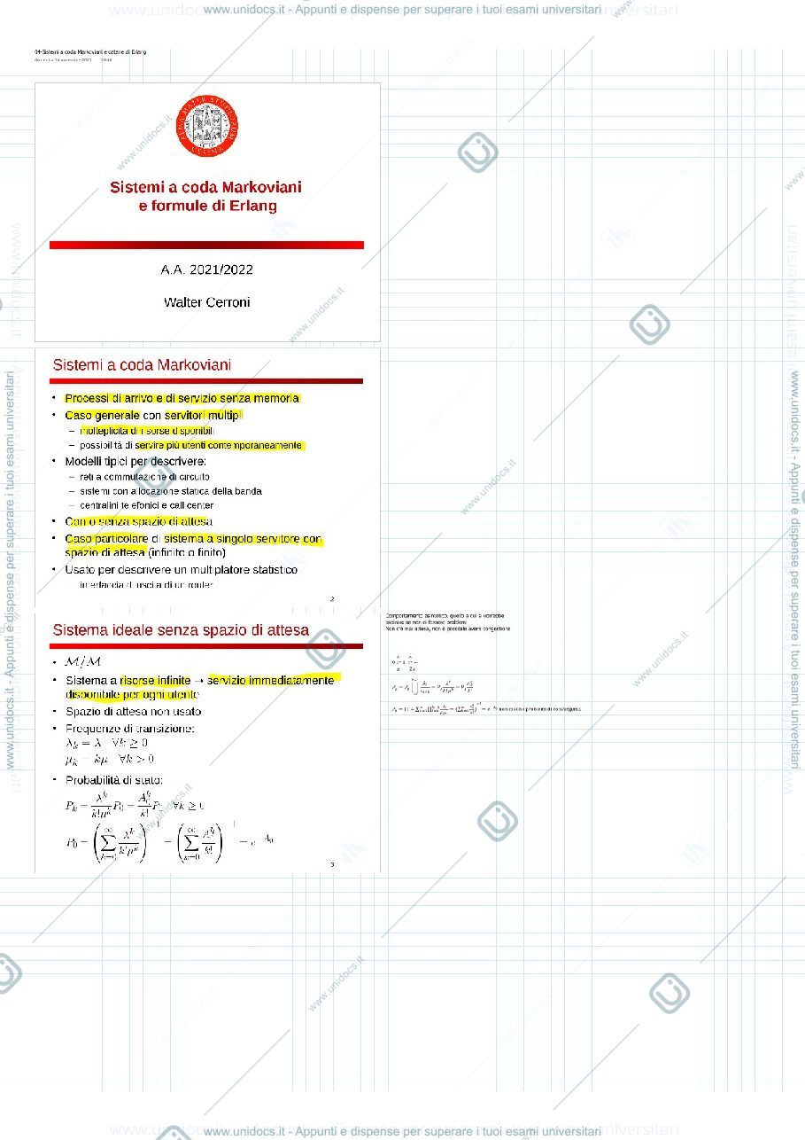 Anteprima pagina 1 — sistemi markoviani e formule di erlang