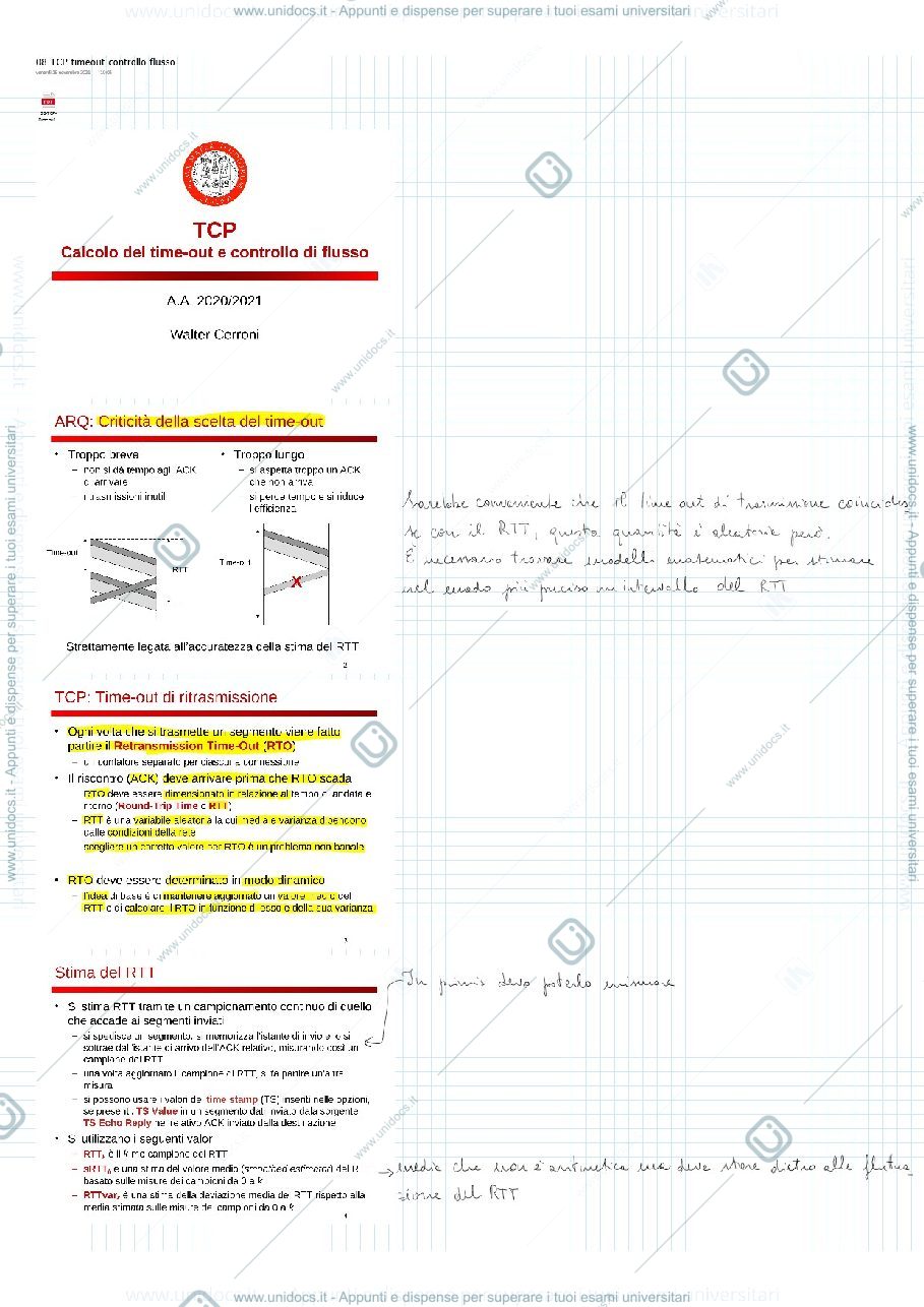 Anteprima pagina 1 — tcp timeout e controllo di flusso