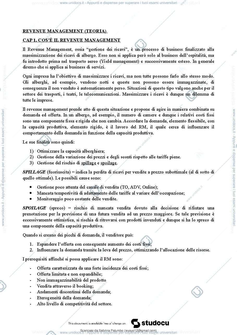 Anteprima pagina 2 — Riassunto Revenue Management