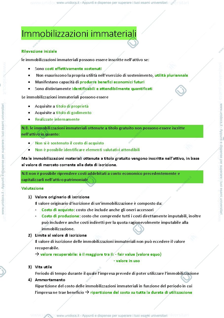 Anteprima pagina 1 — immobilizzazioni immateriali