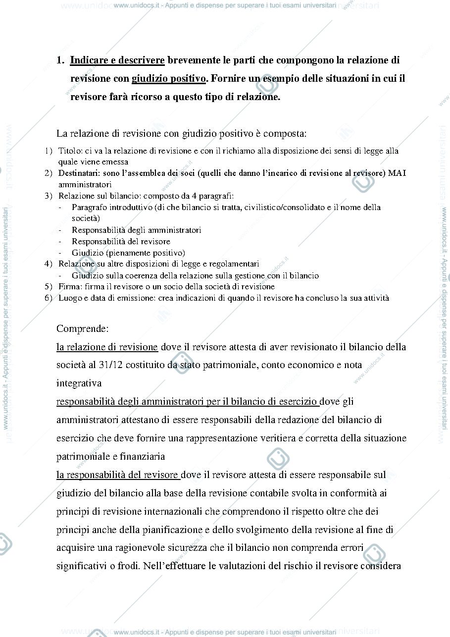Anteprima pagina 1 — Esempi di esame prof. Giorgio Rusticali Revisione aziendale