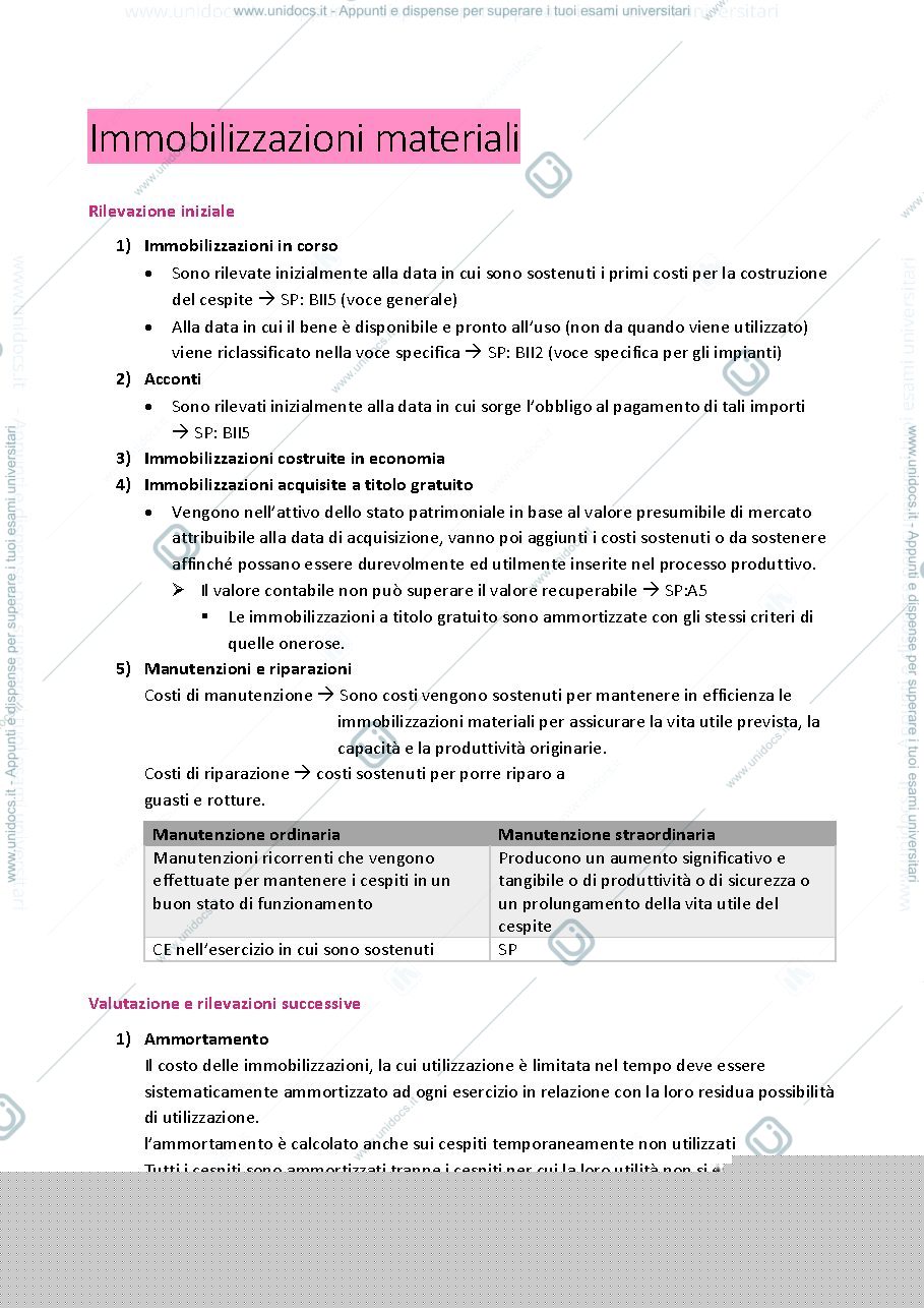 Anteprima pagina 1 — immobilizzazioni materiali