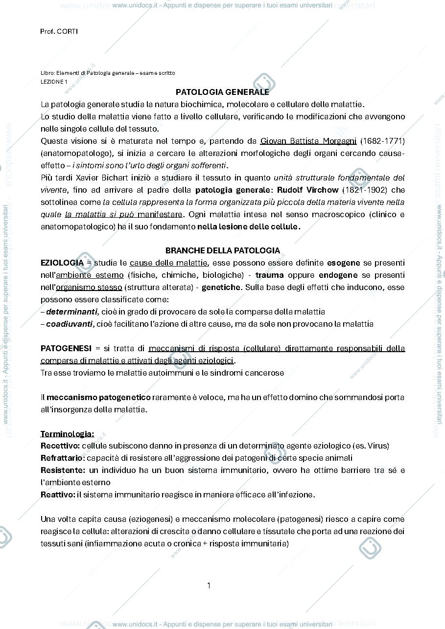 Anteprima pagina 1 — PATOLOGIA GENERALE