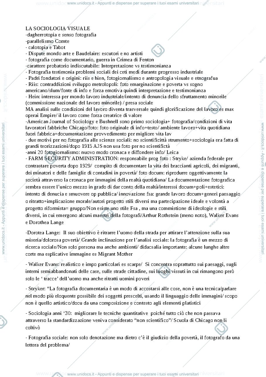 Anteprima pagina 1 — Schema generale di Sociologia visuale (Marina Ciampi) prima parte