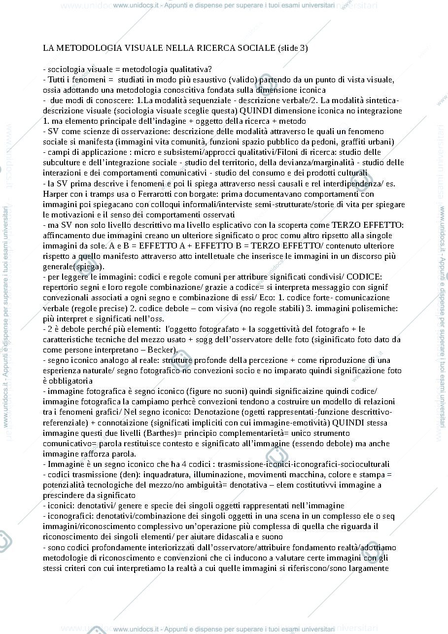Anteprima pagina 1 — Schema slide di Sociologia visuale (Marina Ciampi) seconda parte