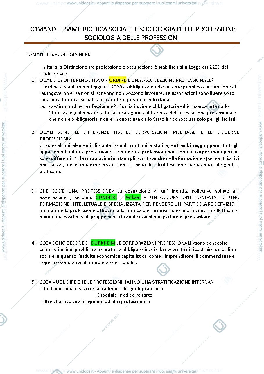 Anteprima pagina 1 — possibili domande esame sociologia