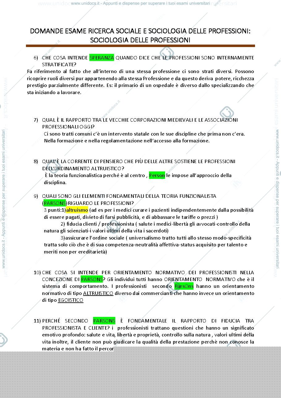 Anteprima pagina 2 — possibili domande esame sociologia