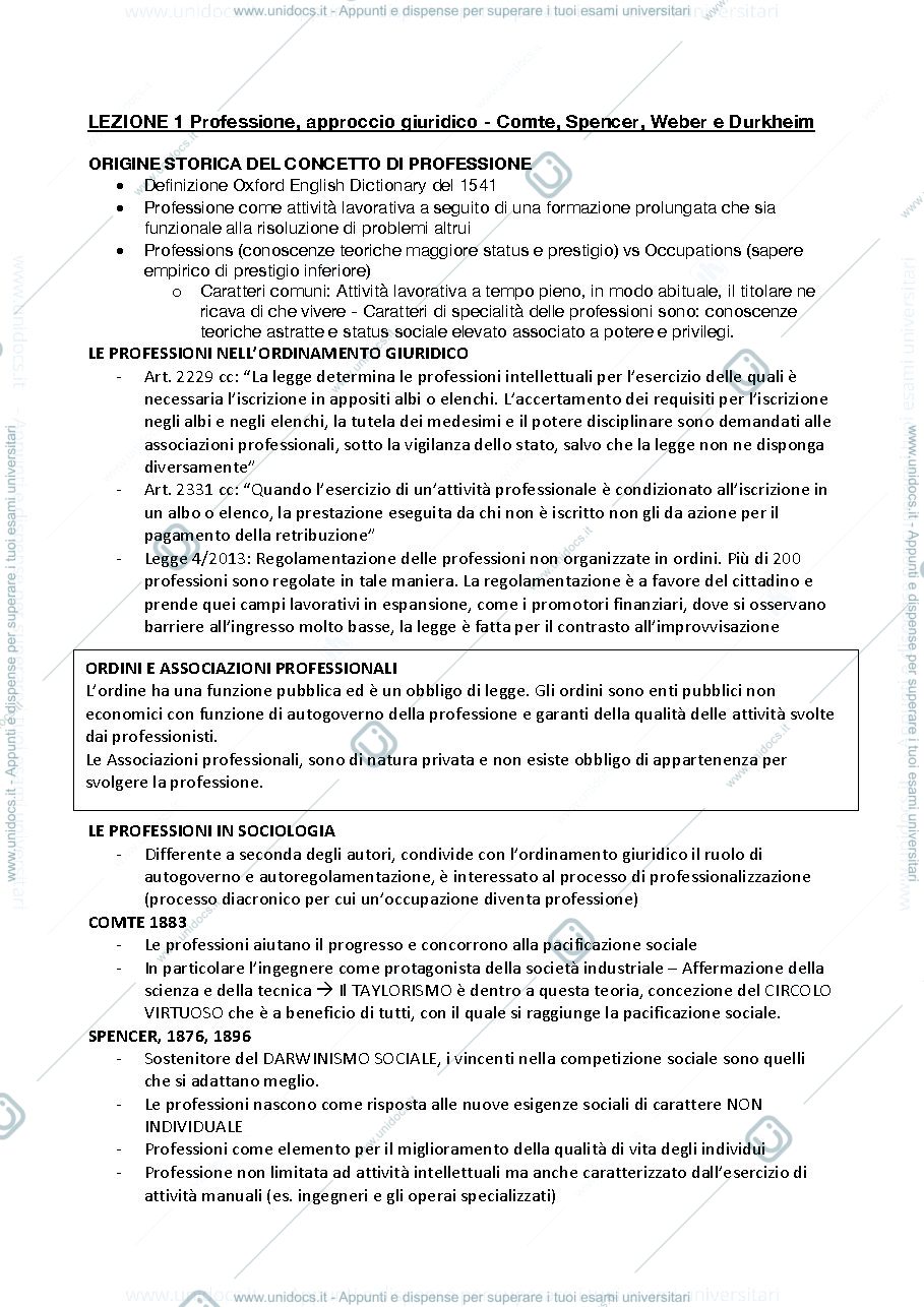Anteprima pagina 1 — riassunto esame sociologia delle professione