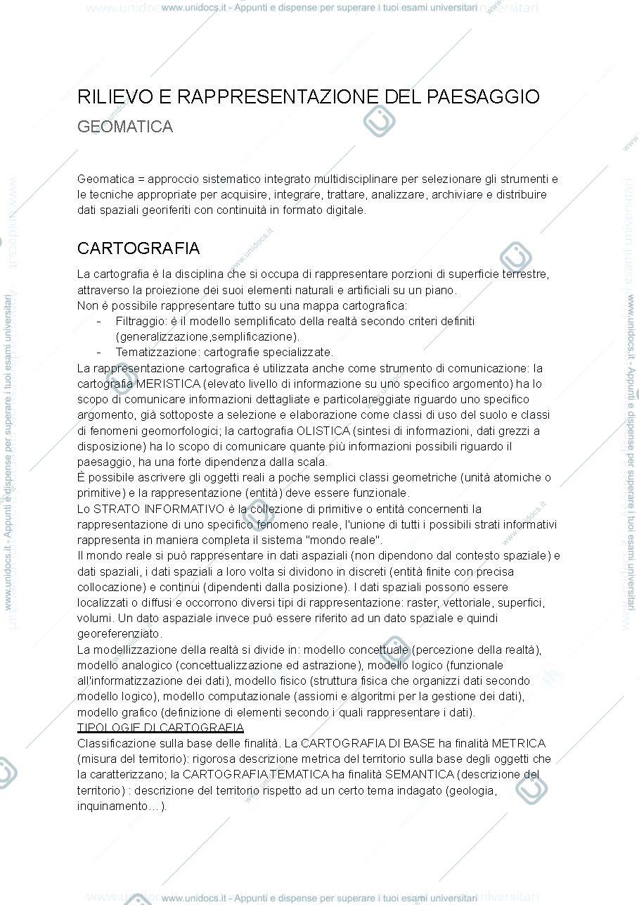 Anteprima pagina 1 — RILIEVO E RAPPRESENTAZIONE DEL PAESAGGIO riassunto