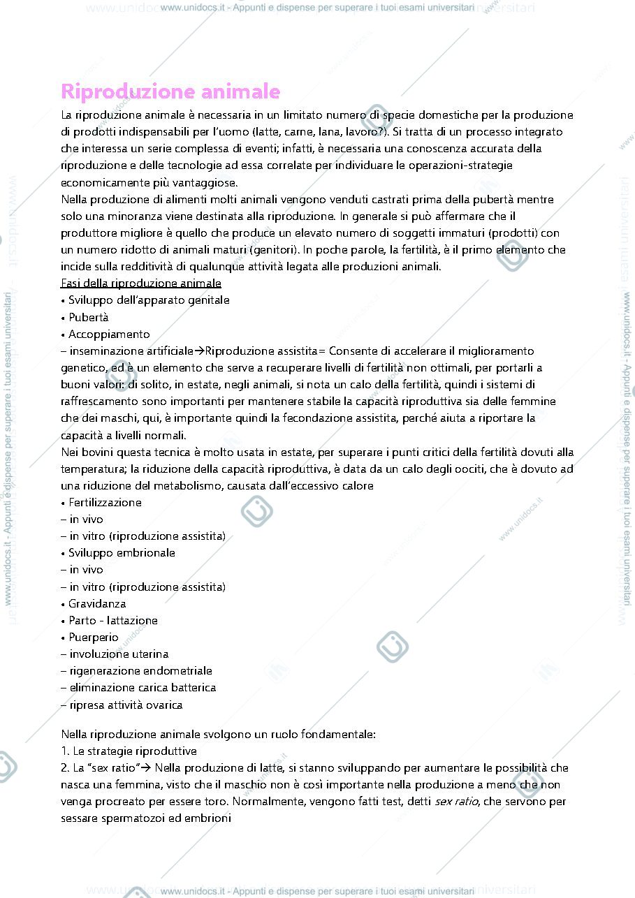 Anteprima pagina 1 — Appunti di riproduzione animale