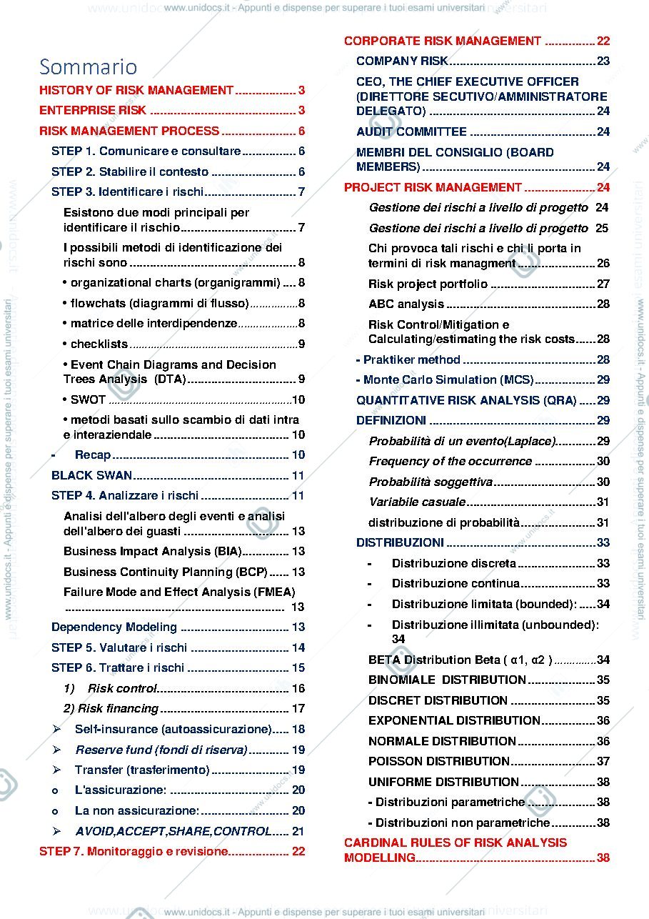 Anteprima pagina 1 — APPUNTI RISK MANAGEMENT