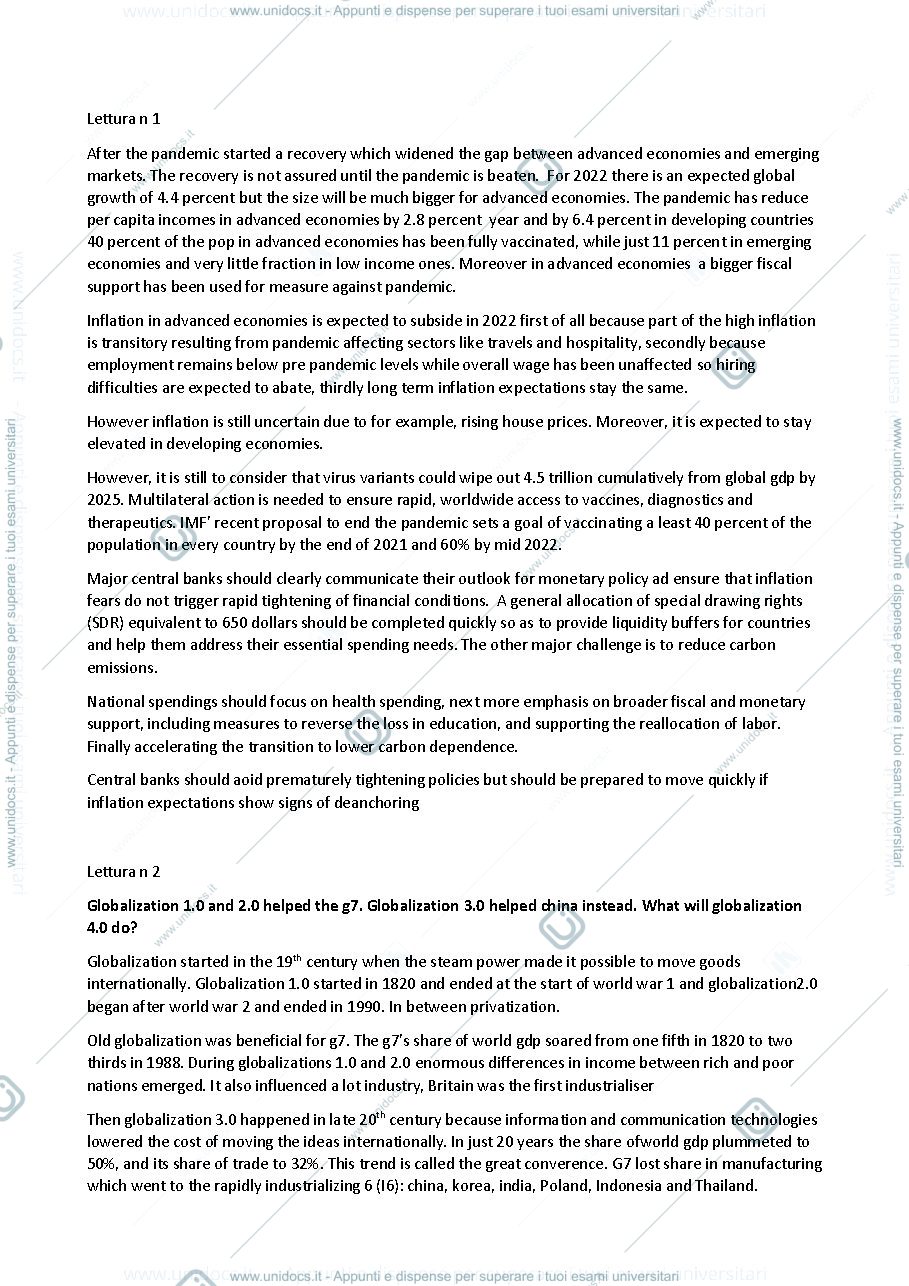 Anteprima pagina 1 — economic prospect appunti prime lezioni
