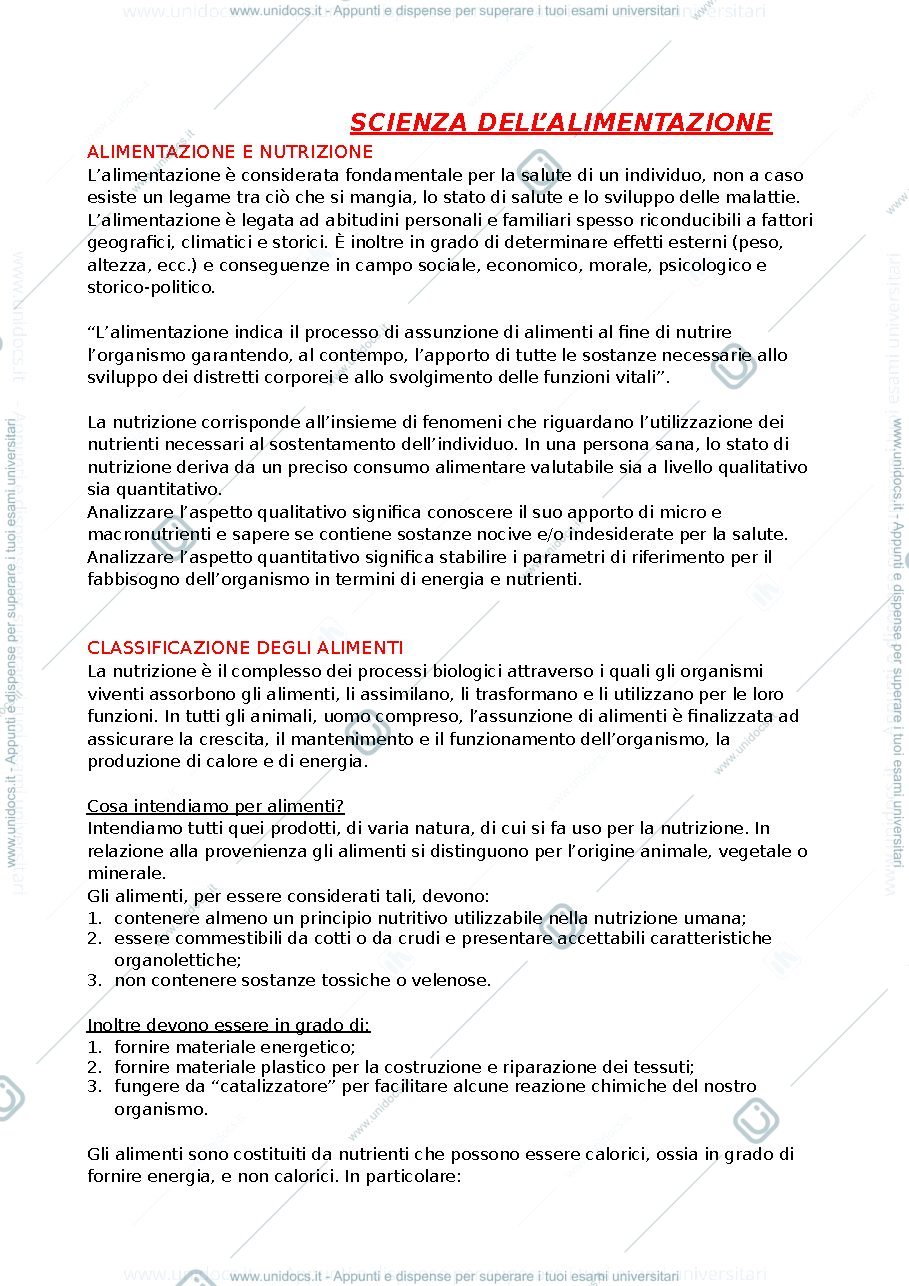 Anteprima pagina 1 — dispense scienze dell'alimentazione