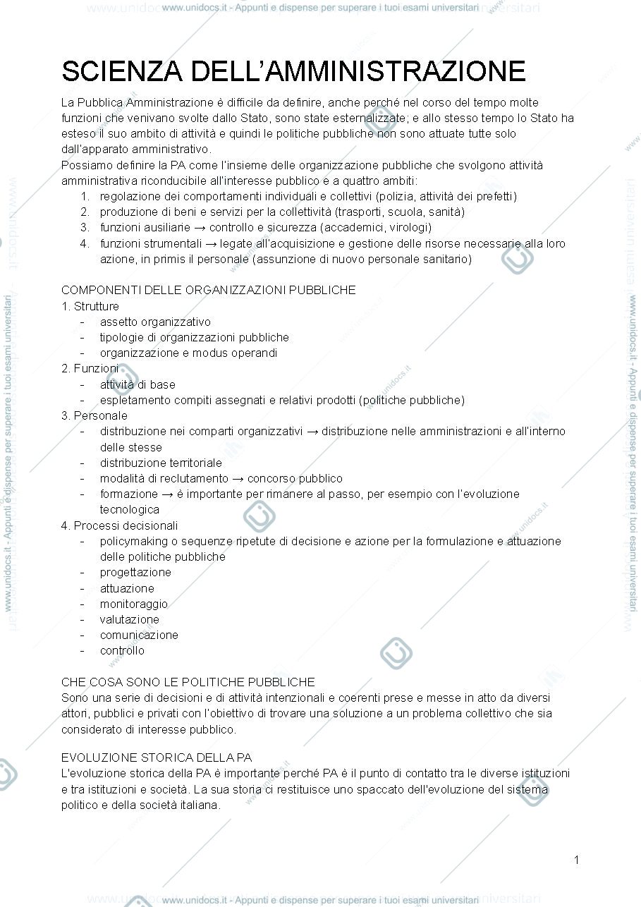 Anteprima pagina 1 — appunti completi scienza dell'amministrazione modulo B a.a. 2022/23 prof. Polverari