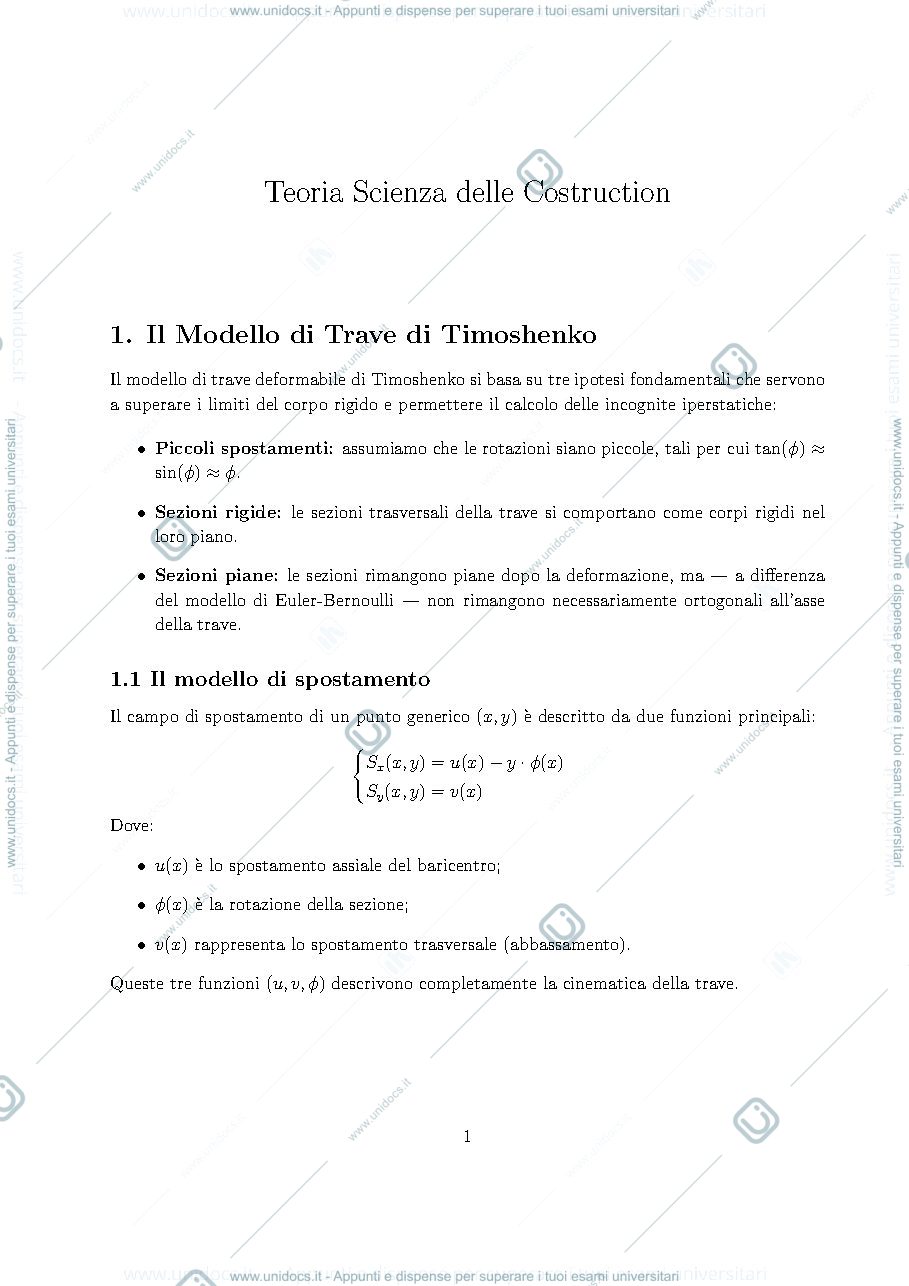 Anteprima pagina 1 — teoria di scienza delle costruzioni